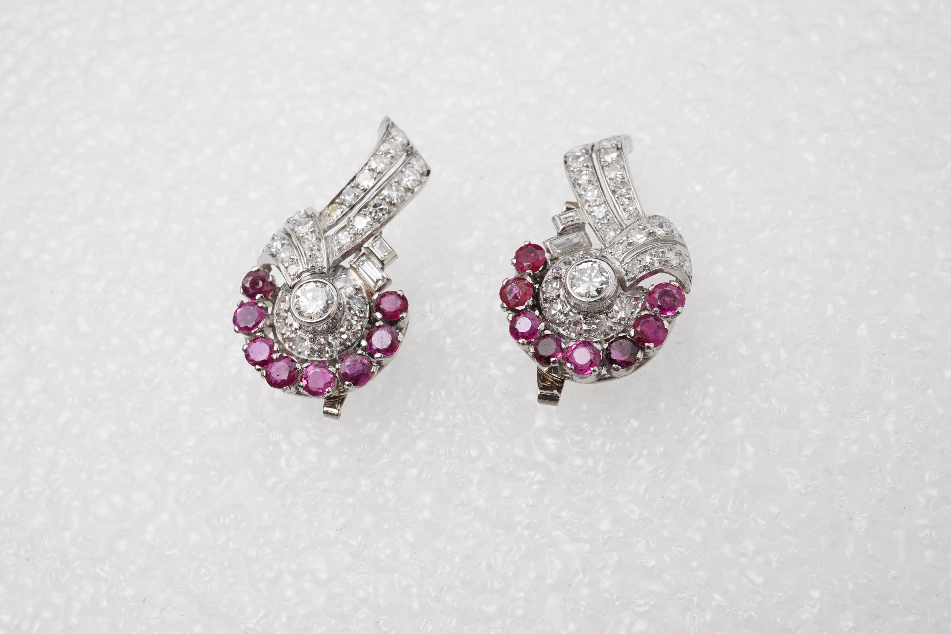 A pair of ruby and diamond earrings, mid 20th century